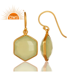 Vnox — boucles d'oreilles pendantes hexagonales en calcédoine, bijou pendant en argent Sterling plaqué or 18k, vente en gros - Product Image 2