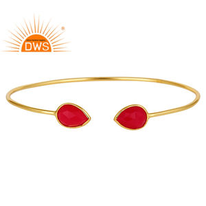 สร้อยข้อมือเงินชุบทอง18K ผู้จัดจำหน่ายเครื่องประดับอัญมณีธรรมชาติลูกแพร์ตัดกำไลสีชมพู Chalcedony กำไลขายส่ง - Product Image 1