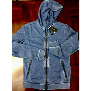 Sudadera con capucha lavada de piedra de manga larga informal de moda para hombre con cremallera completa en el centro frontal para invierno - Product Image 3