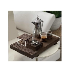 Bandeja de servicio de trabajo islámico de madera de mango, bandeja de servicio de comida de madera maciza con forma personalizada hecha a mano para gran oferta - Product Image 1