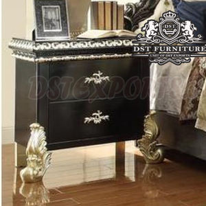 European Style Wooden Crafted <b>Bedroom</b> Set Hand Carved Wooden <b>Bedroom</b> Set in <b>High</b> <b>Gloss</b> Wooden Carved Black <b>White</b> <b>Bedroom</b> Set - Product Image 5