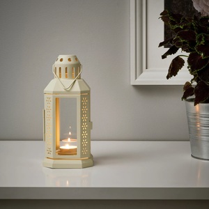 White Metal <b>Lantern</b> with Floral Cutouts for Home Decoration Hanging Candle Holder Durable Design - Product Image 2