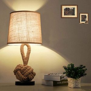 Creative Farmhouse Design LED Nightstand Table Lamp with Iron Frame and Hemp Rope Shade for Bedroom and Living Room - Product Image 4