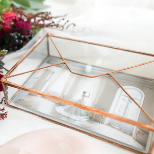 Glass Photo <b>Box</b> - Newlywed <b>Gift</b> - Geometric <b>Envelope</b> Holder - Photography Retro Copper Glass Cosmetic Jewelry Display Storage - Product Image 2