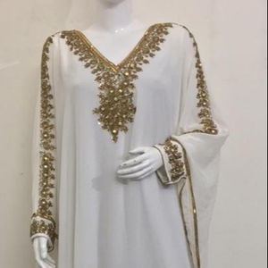 Ethnic Women's Fancy Arabian Dress Long Abaya Kaftan Style Georgette Farasha Embellished Design Muslim Fashion Style Religious - Product Image 3