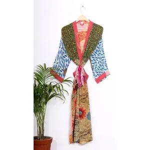 Vestido indiano kimono, vestido sari de seda reciclado, vintage, patchwork, kimono, roupa de praia, roupas de banho