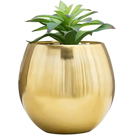 Vaso de flores texturizado de ouro, plantador de flores banhado a ouro para decoração e plantio ao ar livre