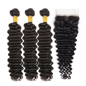 Bán Buôn Bó Tóc Sóng Sâu Với Đóng Cửa Brazil Tóc 100% Phần Mở Rộng Tóc Người Cho Phụ Nữ Ren Đóng Cửa - Product Image 1