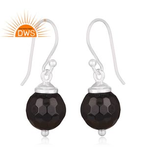 Faceted Black <b>Onyx</b> Gemstone <b>Earrings</b> Suppliers Indian Designer 925 Fine Silver Dangle <b>Earrings</b> Jewelry - Product Image 2