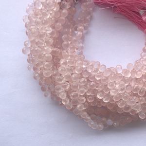 4mm 6mm 8mm piedra de cuarzo rosa Natural facetado lágrima gota Briolette cuentas semipreciosas hebra precio al por mayor fabricación de joyas - Product Image 4