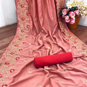 Cheap Best Price Vichitra Silk Saree with Blouse Piece Indian Ladies Women Wear Festival Wear Most Fashionable Look Sari Surat - Product Image 1