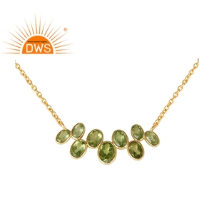 Jolie pendentif péridot, collier de fabrication de bijoux de mariage, en or plaqué argent 18 carats, fait à la main - Product Image 1