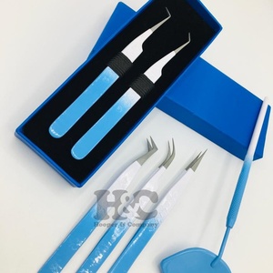 Pince à cils professionnelle en acier inoxydable bleu pince à épiler extension de faux cils vison Anti-magnétique pince à épiler Durable pointe lisse - Product Image 1