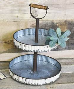 Présentoir blanc en métal à deux niveaux, nouveau modèle - Product Image 1