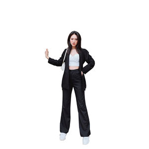 Femmes décontracté solide motif Blouse Bralette bouton décor Blazer pantalon 2 pièces ensemble automne coton mélangé séchage rapide fait Vietnam - Product Image 1