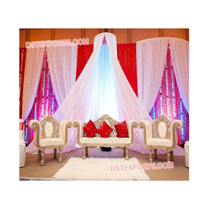 ชุดโซฟาไม้แกะสลักหรูหราเก้าอี้แต่งงานมีสไตล์สำหรับงานแต่งงานมุสลิมธีมอินเดีย - Product Image 1
