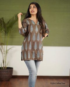 Kurti กางเกงยีนส์ขาสั้นสำหรับผู้หญิง,เสื้อลำลองด้านนอกใส่ทำงานทำจากผ้าฝ้ายสำหรับผู้หญิง - Product Image 4