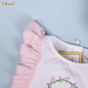 ชุดเสื้อผ้าสำหรับเด็กผู้หญิงลายดอกไม้และพวงหรีดปักวัสดุผ้าฝ้ายผสม-BB2736 - Product Image 3