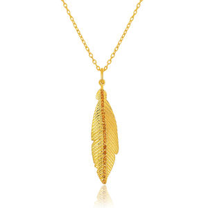 Collar de piedras preciosas de citrino de Plata de Ley 925 chapado en oro minimalista con forma de hoja clásica - Product Image 1