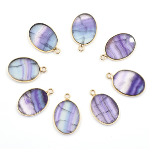Fluorita de Forma Ovalada con Engaste de Plata de 19 a 21 mm con Dije Chapado en Oro para la Fabricación de Joyas - Product Image 1