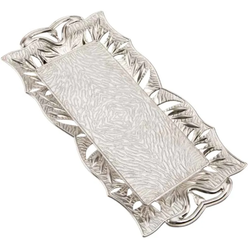 Vassoio da portata in oro argento turco con manici decorazioni da tavolo Decorative rotonde utensili da cucina vassoio da portata in metallo Decor regalo fatto a mano