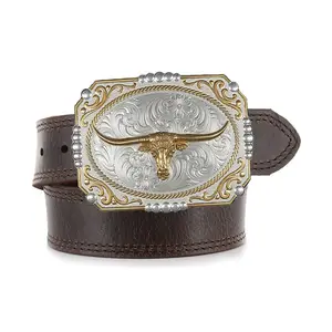 Two Tone Afwerking Man Western Metal Grote Riem Gesp