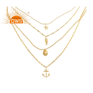 Pendentif en laiton plaqué or, ancre et étoile en Zircon blanc, collier à quatre chaînes, vente en gros de bijoux - Product Image 1