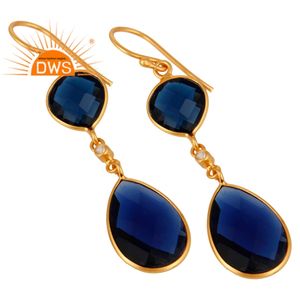 Pendientes de corindón azul glorioso Pendientes de plata chapados en oro de 18 quilates Pendientes colgantes de piedras preciosas Proveedor de joyas Colección delicada - Product Image 2