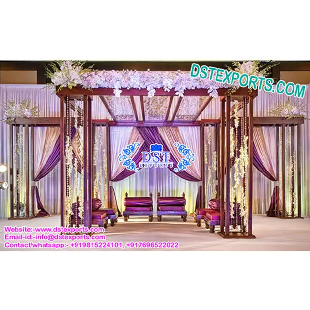 アクリルクリスタルと花で飾られたマンダップクリスタルフィットマンダップセットインドの結婚式のマンダップメーカー
