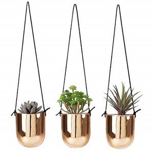 Jardinières suspendues en métal poli brillant Jardinière décorative ronde en métal Décor de jardin fini or Jardinière suspendue - Product Image 1