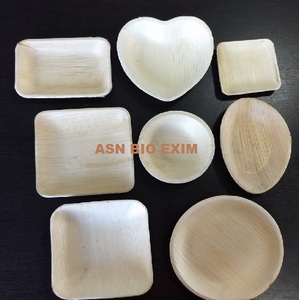 Plats et assiettes jetables écologiques en feuilles de palmier Areca Beau motif végétal biologique gravé Design carré rond naturel - Product Image 1