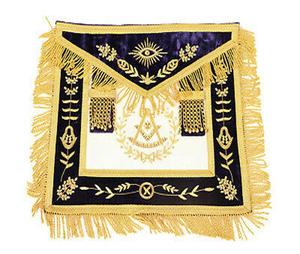 Tablier maçonnique grand passé maître 100% peau d'agneau avec chaîne collier poignets maçonnique brodé à la main tablier en fil de métal doré - Product Image 3