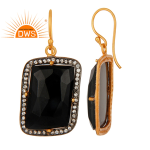 Pendientes de ónix negro Natural para mujer, diseño rectangular, aretes colgantes de plata 925, joyería chapada en oro al por mayor - Product Image 3