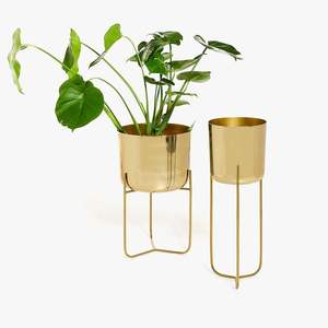 Maceta de latón para flores, soporte de maceta redonda, moderna, para balcón - Product Image 2