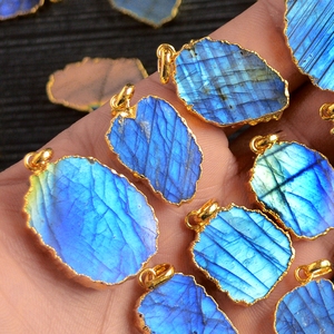Collier à pendentif arc-en-ciel de labradorite, ample, à la mode, avec dépôt d'or par galvanoplastie, personnalisé - Product Image 6