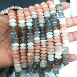 Vente en gros de perles en vrac naturelles multi-pierre de lune Rondelle Collier de pierres précieuses enduites Bijoux de Moonstone Beads Co. - Product Image 3