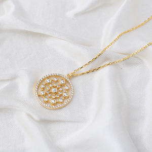 Collar con colgante de circonita redonda, joyería de plata de ley 925 turca, elegante - Product Image 2