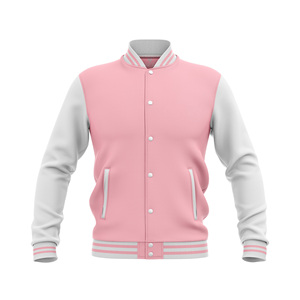Veste de style universitaire pour homme en laine et viscose rose et blanc, coupe régulière, col rond, boutonnage simple, coupe-vent et écologique, style preppy - Product Image 1