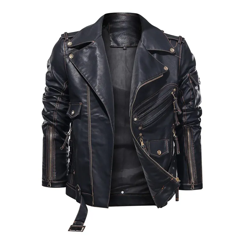 Winter Mens Leather Jacket Men Fashion Motorcycle PU Leather Jacket Cool Zipper Pockets Leather Coats EU Size OEM