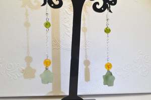 92.5 Sterling <b>Silver</b> Natural Citrine Peridot and Aventurine Three Stone <b>Long</b> Dangle <b>Earrings</b> Manufracture Wholesaler - Product Image 5