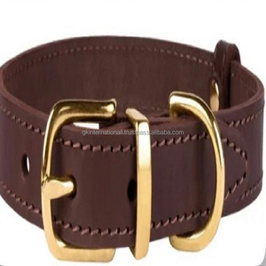 Collier de chien en cuir robuste et confortable, fait à la main, avec boucle et anneau de finition dorée, au fil colorés, nouvelle collection - Product Image 3