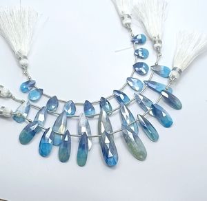 Perles de pierre de lune Bio Mystic naturelle grise, faites à la main, de 4 pouces, en brins lâches, de qualité AAA, facettées en forme de poire, matériau en pierre Zubair - Product Image 2