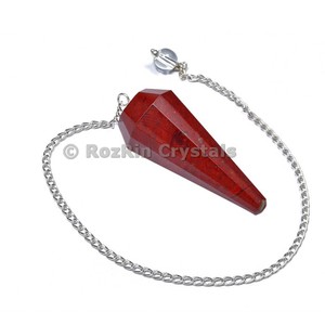 Péndulos facetados de jaspe rojo, 6 unidades - Product Image 1