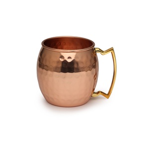 Tasse d'eau de jus martelée par cuivre de conception avantageuse avec la tasse de mule de Moscou de forme ronde de poignée en laiton en Inde - Product Image 6