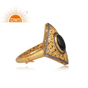 Hot Popular Black Onyx Bangle CZ Jewelry Supplier Indian Gold Plated Traditional Sterling <b>Silver</b> 925 Bangle - Product Image 2