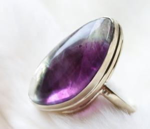 92.5เงินสเตอร์ลิงธรรมชาติสีม่วงฟลูออไรต์เรียบรูปไข่พลอยทำด้วยมือแหวนผู้หญิงเครื่องประดับขายส่ง - Product Image 5