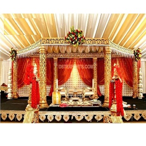 Hermoso Mandap con Diseño Tallado en Dorado, Decoración para Bodas Indias en EE. UU., Mandap Hexagonal Tallado en Dorado, Texas - Product Image 1