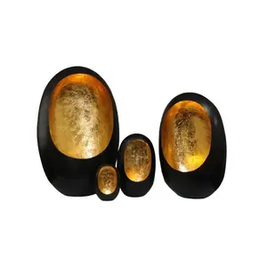 装飾的な卵の形のキャンドルホルダー手作りのティーライトキャンドルホルダーブラックコーティングゴールド内側キャンドルホルダー