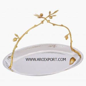 Nuevo plato ovalado de lujo de acero inoxidable con asa de transporte Color dorado con color blanco Plato ovalado Cuencos para servir a un precio razonable - Product Image 1