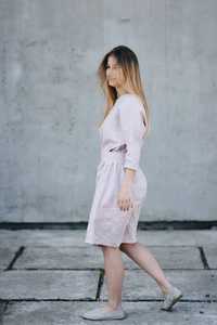 Robe en crêpe en lin 100% col rond à manches longues, nouvelle collection de vêtement tendance de standing, en lin - Product Image 4